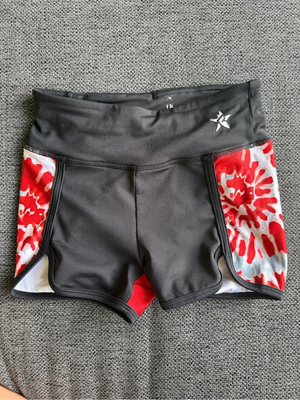 Girls' Athletic Shorts with Red, Gray and White Tie Dye Side Panels